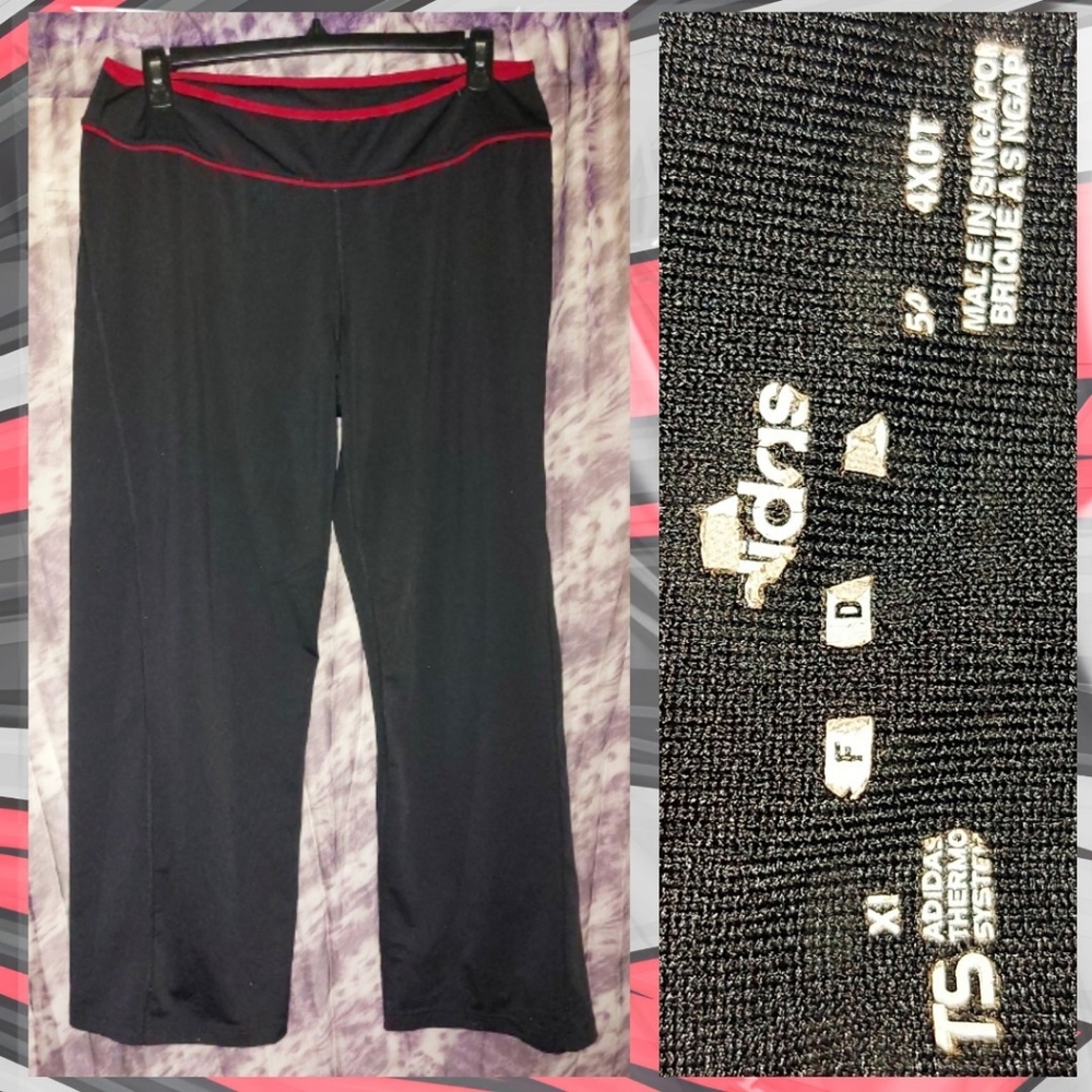 Adidas Black & Brick Red Lightweight Athletic Flare Leg Knit Pull-On Pants Sz XL